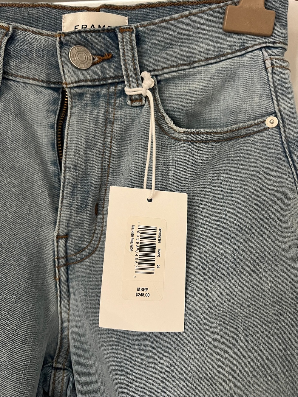 NWT $248 Frame The High Rise Wide Denim Light Blue Jeans Size 25 Stretch - Picture 14 of 14